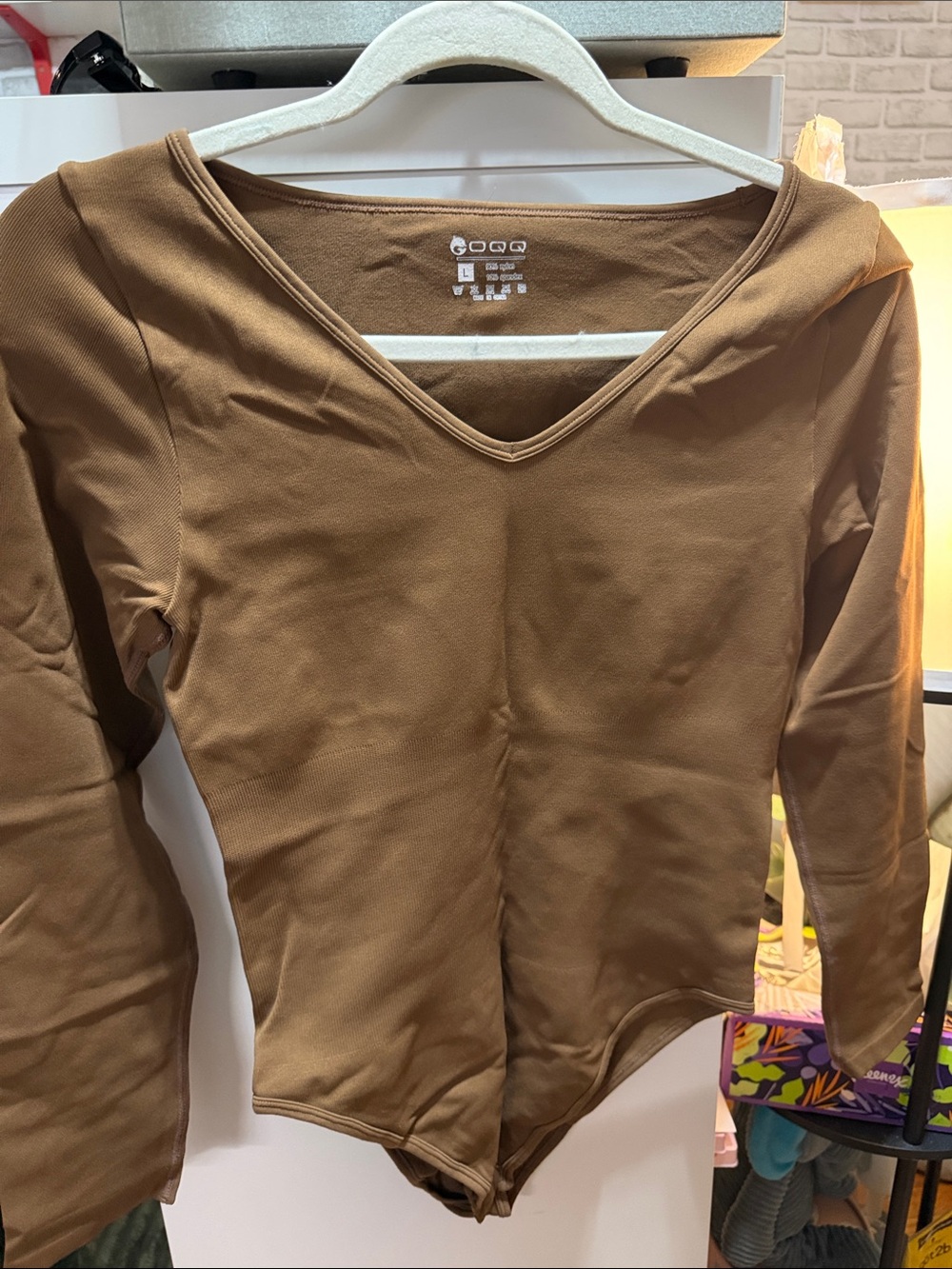 Women's V-Neck Long Sleeve Bodysuit — Brown